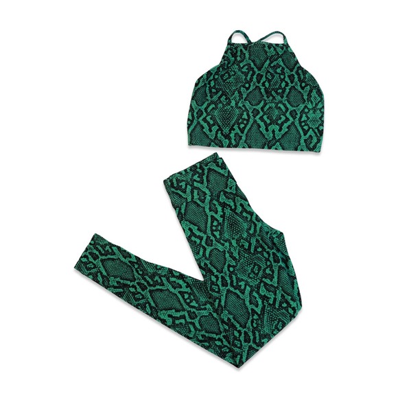Lici Women's Matching Black and Teal Snakeskin Pattern Workout Set-New - Size XS - Picture 1 of 1
